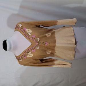 EUC Chaudry Sports Multicolor Beaded Embroidered V-neck Rayon Cotton Top Medium